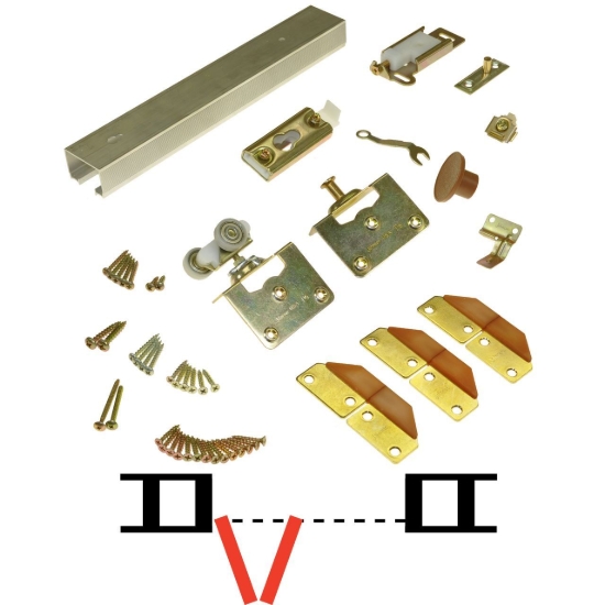 Picture of 100FS 2-Panel Side Mount Hardware Set, 1-1/8" [29mm] Door, 36" 3/0 [914mm] Track Length
