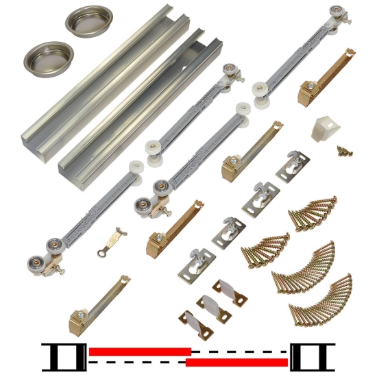 Picture of 100602SC 100SDSC 2-Door Soft Operating Sliding Bypass Hardware Set, 60" 5/0 [1524mm] x 2 Track Length