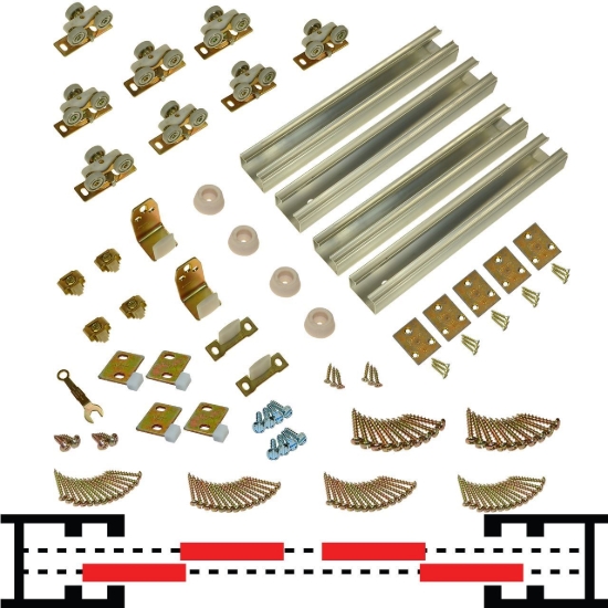 Picture of 10BC1443 100BC 48" (2-1/4") x 4-Door Bypass Pocket Door Hardware Set