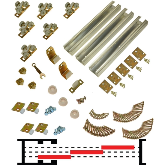 Picture of 100MP 24" (1-3/8") x 3-Door Tri-Pass Pocket Door Hardware Set