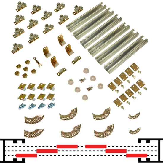 Picture of 100MC 36" (2-1/4") x 6-Door Tri-Pass Pocket Door Hardware Set