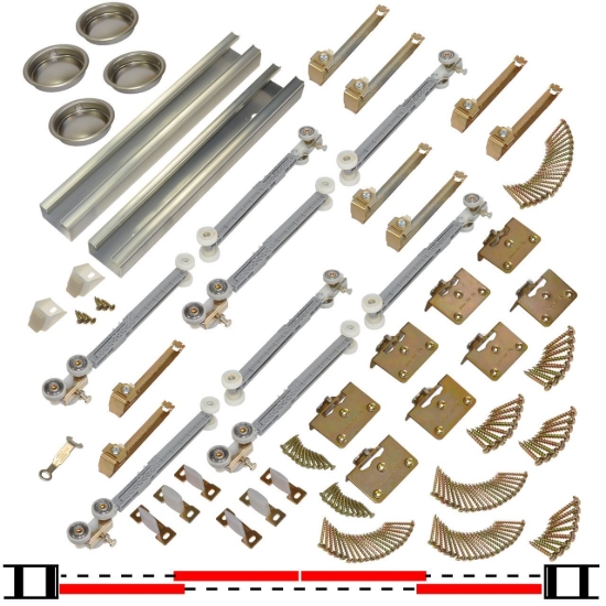 Picture of 10S96434 100SMSC 4-Door Soft Operating Side Mount Sliding Bypass Hardware Set, 1-3/4" [44mm] Door, 96" 8/0 [2438mm] x 2 Track Length