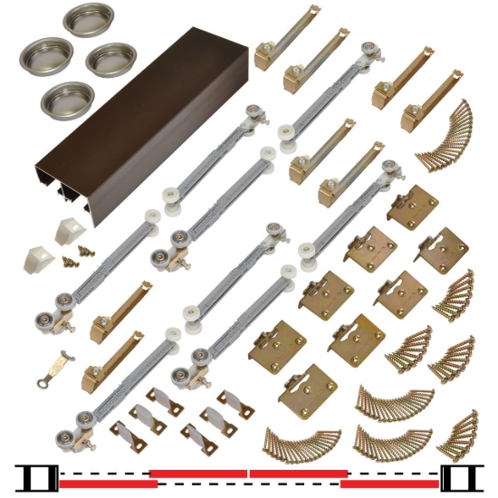 Picture of 13896SSB 138FSMSC 4-Door Side Mount Soft Operating Hardware Set, 96" 8/0 [2438mm] Bronze Track Length