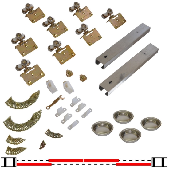 Picture of 10096434 100SM 4-Door Side Mount Hardware Set, 1-3/4" [44mm] Door, 96" 8/0 [2438mm] x 2 Track Length