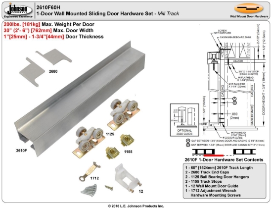 Picture of 2610F 30" 1-Door Hardware Set, Ball Bearing Wheels