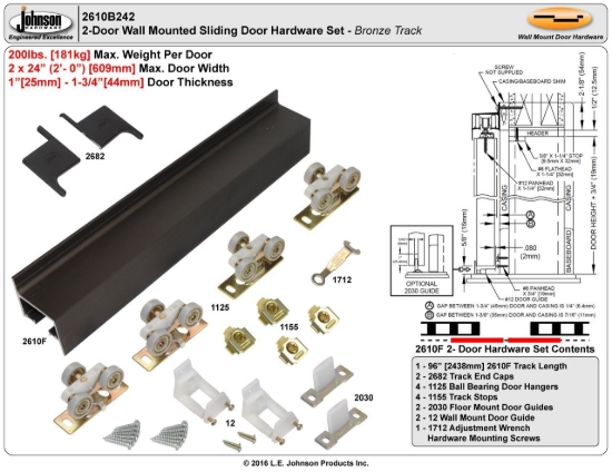 Picture of 2610B242 2610FB 2-Door Hardware Set, Ball Bearing Hangers, 96" (2438mm) Bronze Track