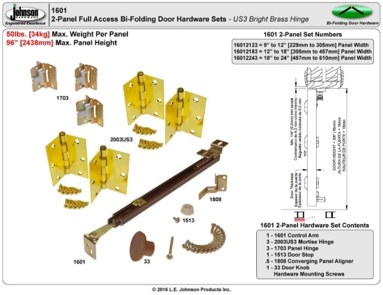 Picture of 16012243 1601HD 2-Panel US3 Mortise Hinge Hardware Set, 18" [457mm] to 24" [610mm] Panel