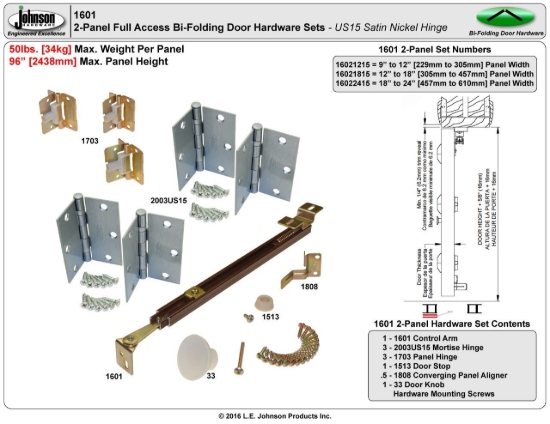 Picture of 16021815 1601HD 2-Panel US15 Mortise Hinge Hardware Set, 12" [305mm] to 18" [457mm] Panel