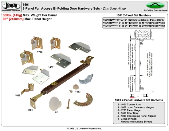 Picture of 1601 2-Panel Hardware Set, 12"-18" Panel, White Hinge
