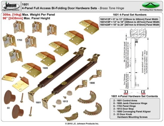 Picture of 1601 4-Panel Hardware Set, 18"-24" Panel, Brown Hinge