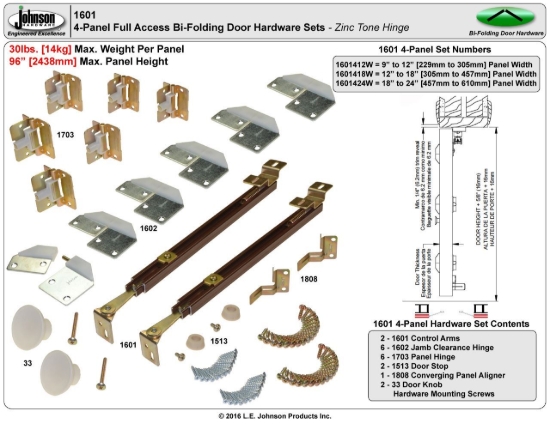 Picture of 1601 4-Panel Hardware Set, 9"-12" Panel, White Hinge