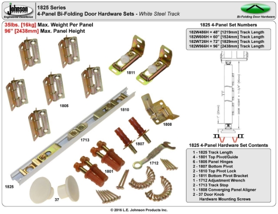 Picture of 182W726H 1825 4-Panel Hardware Set, 72" 6/0 [1829mm] White Track Length