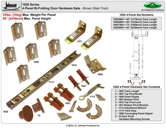 Picture of 1825486H 1825 4-Panel Hardware Set, 48" 4/0 [1219mm] Brown Track Length