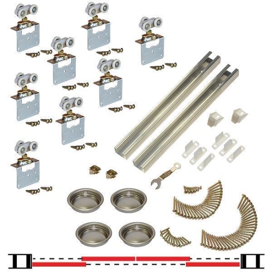 Picture of 11S96438 111SM 4-Door Side Mount Hardware Set, 1-3/8" [35mm] Door, 96" 8/0 [2438mm] x 2 Track Length