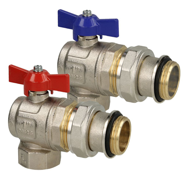 Picture of Kogelkraan set 1" hoek rood-blauw voor verwarmingscircuitverdeler