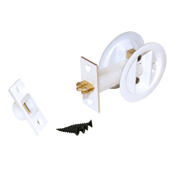 Picture of 1521-WHT Auto-Latching Pocket Door Lock Set, 1-3/8" Door