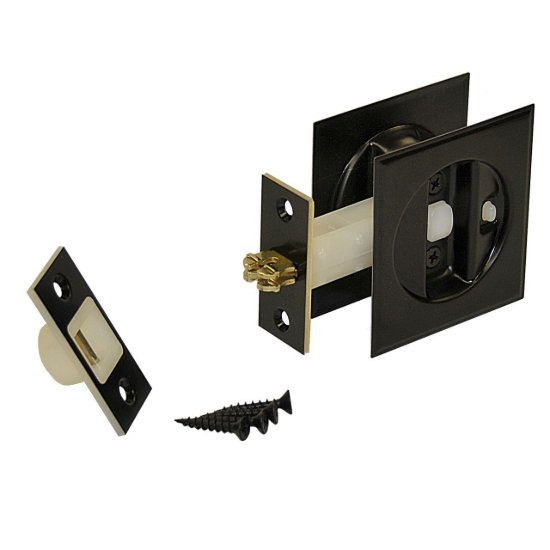 Picture of 1522BLK1 Auto-Latching Pocket Door Lock Set, 1-3/8" Door