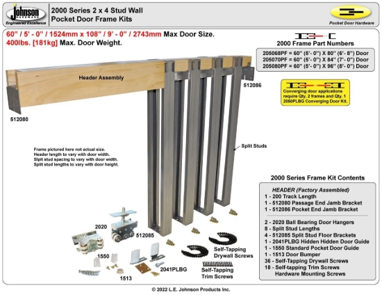 Picture of 205070PF 2000 Series 60" x 84" Pocket Door Frame