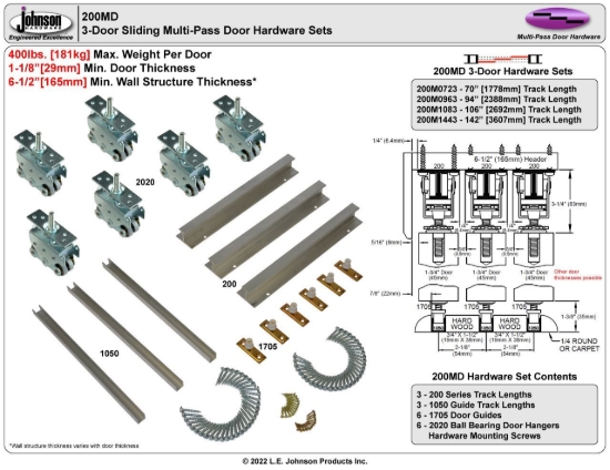 Picture of 200M0963 200MD 3-Door Sliding Hardware Set, 94" 7/10 [2388mm] Track Length