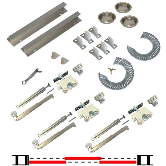 Picture of 200723DS 200SDSC 3-Door Soft Operating Hardware Set, 72" 6/0 [1829mm] x 2 Track Length