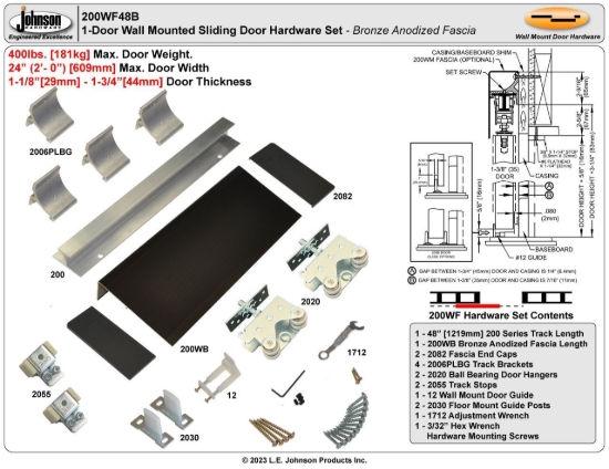 Picture of 200WF 24" 1-Door Hardware Set, Bronze Fascia