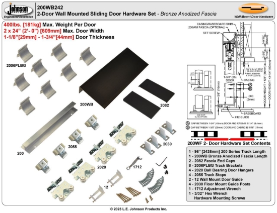Picture of 200WF 24" 2-Door Hardware Set, Bronze Fascia