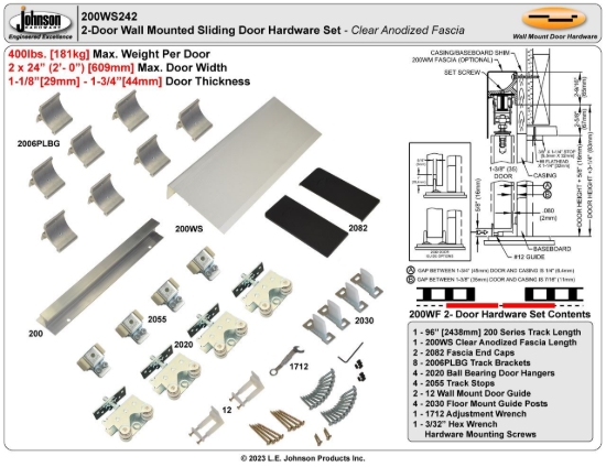 Picture of 200WF 24" 2-Door Hardware Set, Clear Satin Fascia