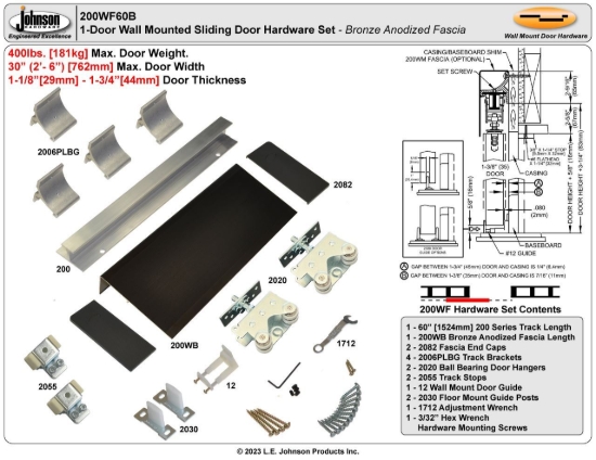 Picture of 200WF60B 200WF 30" 1-Door Hardware Set, Bronze Fascia
