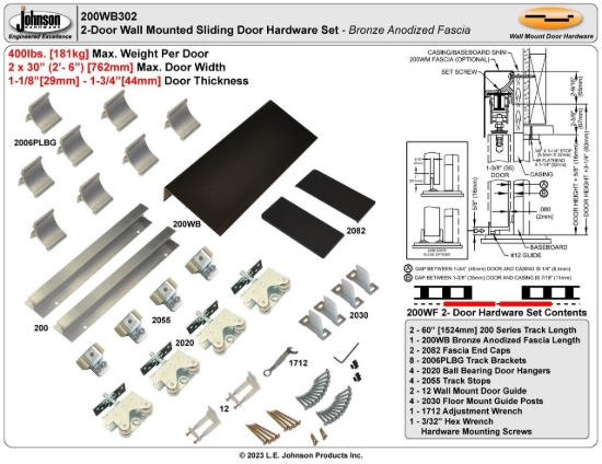 Picture of 200WF 30" 2-Door Hardware Set, Bronze Fascia
