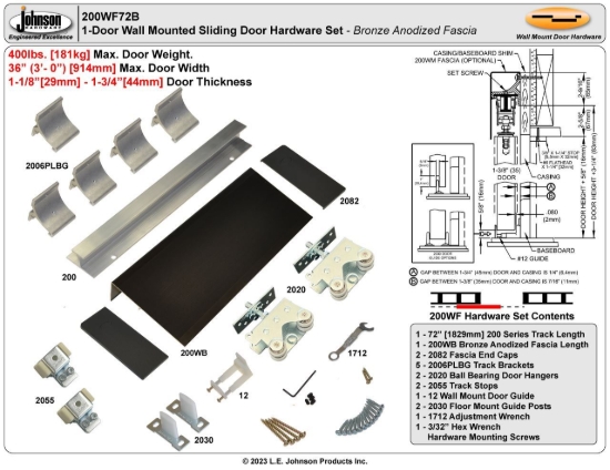 Picture of 200WF72B 200WF 36" 1-Door Hardware Set, Bronze Fascia