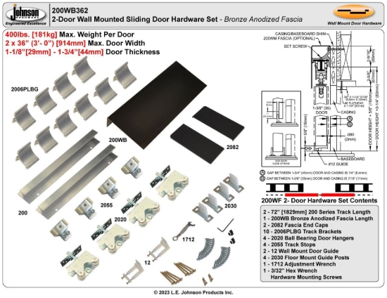 Picture of 200WB362 200WF 36" 2-Door Hardware Set, Bronze Fascia