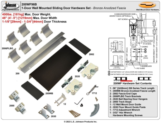 Picture of 200WF 48" 1-Door Hardware Set, Bronze Fascia