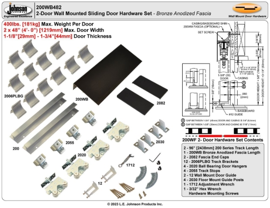 Picture of 200WF 48" 2-Door Hardware Set, Bronze Fascia