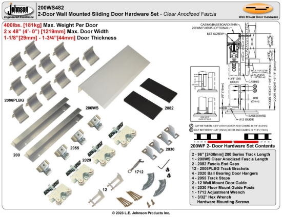Picture of 200WS482 200WF 48" 2-Door Hardware Set, Clear Satin Fascia