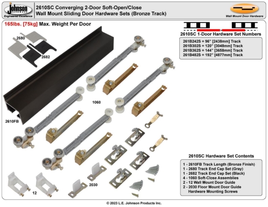 Picture of 261B242S 2610SC 2-Door Soft Operation Hardware Set, 96" (2438mm) Bronze Track