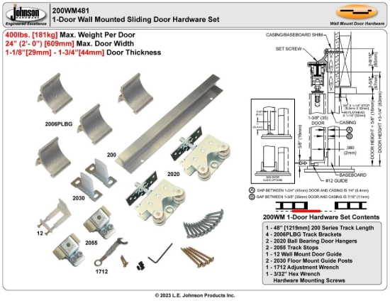 Picture of 200WM481 200WM 1-Door Hardware Set, 48" 4/0 [1219mm] Track