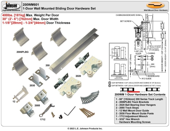 Picture of 200WM601 200WM 1-Door Hardware Set, 60" 5/0 [1524mm] Track
