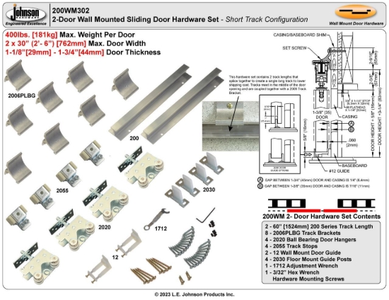 Picture of 200WM 30" 2-Door Hardware Set