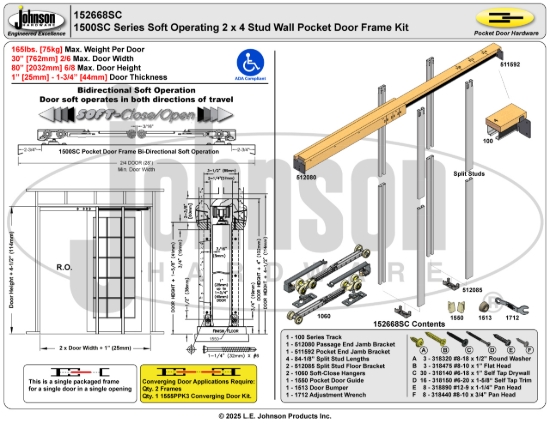 Picture of 152668SC 1500SC Series 30" x 80" Soft-Close Pocket Door Frame