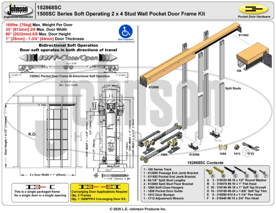 Picture of 152868SC 1500SC Series 32" x 80" Soft-Close Pocket Door Frame