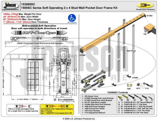 Picture of 153068SC 1500SC Series 36" x 80" Soft-Close Pocket Door Frame
