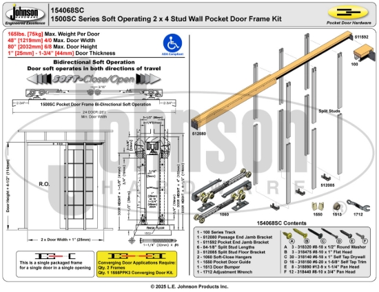 Picture of 154068SC 1500SC Series 48" x 80" Soft-Close Pocket Door Frame
