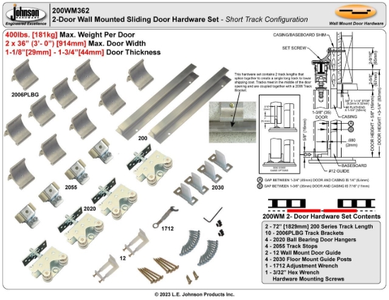 Picture of Copy of 200WM362 200WM 36" 2-Door Hardware Set